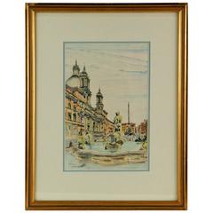 Watercolor Painting -Piazza Navona Bernini Fountain 11