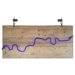 River Thames in Blue Neon Backed on Wood 'River of Light' by Michael Wallner
