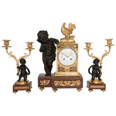 Good 19th Century Decorative Three-Piece Ormolu Clock Set, Signed, circa 1880