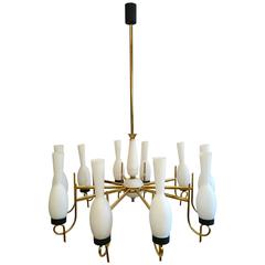 Vintage Large Italian Chandelier with Opaline Glass, 1950s