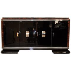 French Art Deco Sideboard with Piano Lacquer and Mahogany Details 10