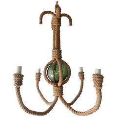 Audoux Minet Rope Chandelier with Green Glass Ball