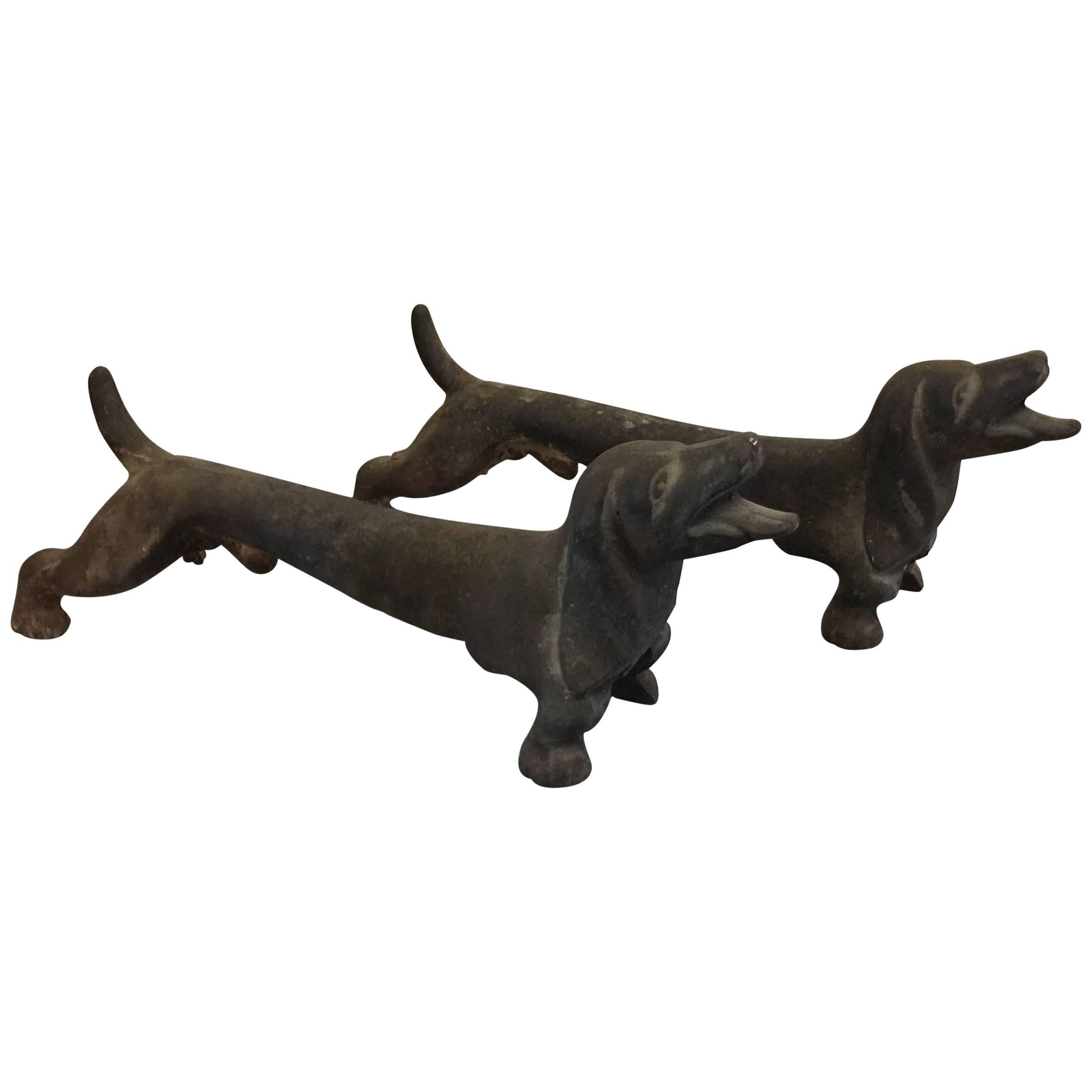 Pair of Antique Cast-Iron Dachshund Andirons