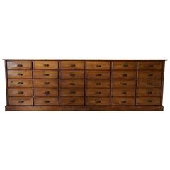 Vintage German Pine Apothecary Bank of Drawers, 1930s