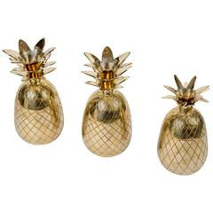 Surprising and Chic Set of Three Solid Brass Pineapple Boxes
