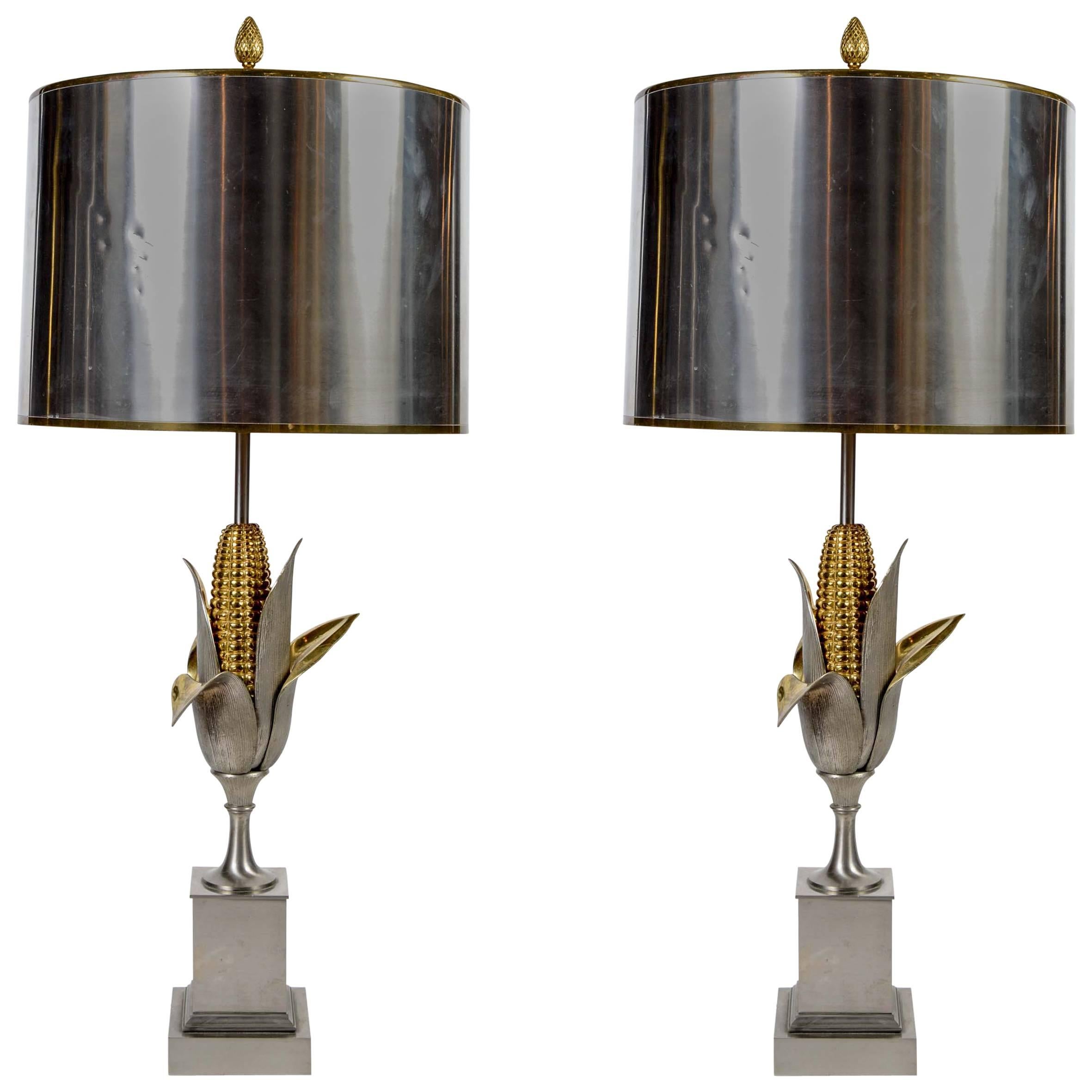 Pair of Maize Bronze Table Lamps by Maison Charles