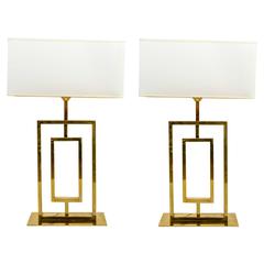 All Brass Geometrical Pair of Lamps