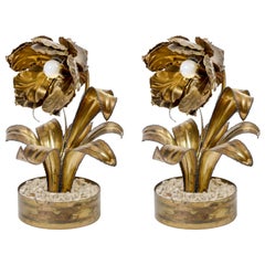 Rare Pair of Retro Flower Table Lamps by Maison Jansen