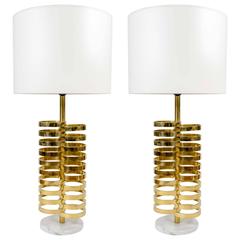 Pair of Marble and Brass Lamps