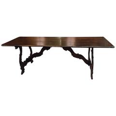 19th Century Italian Baroque Style Walnut Trestle Dining Table