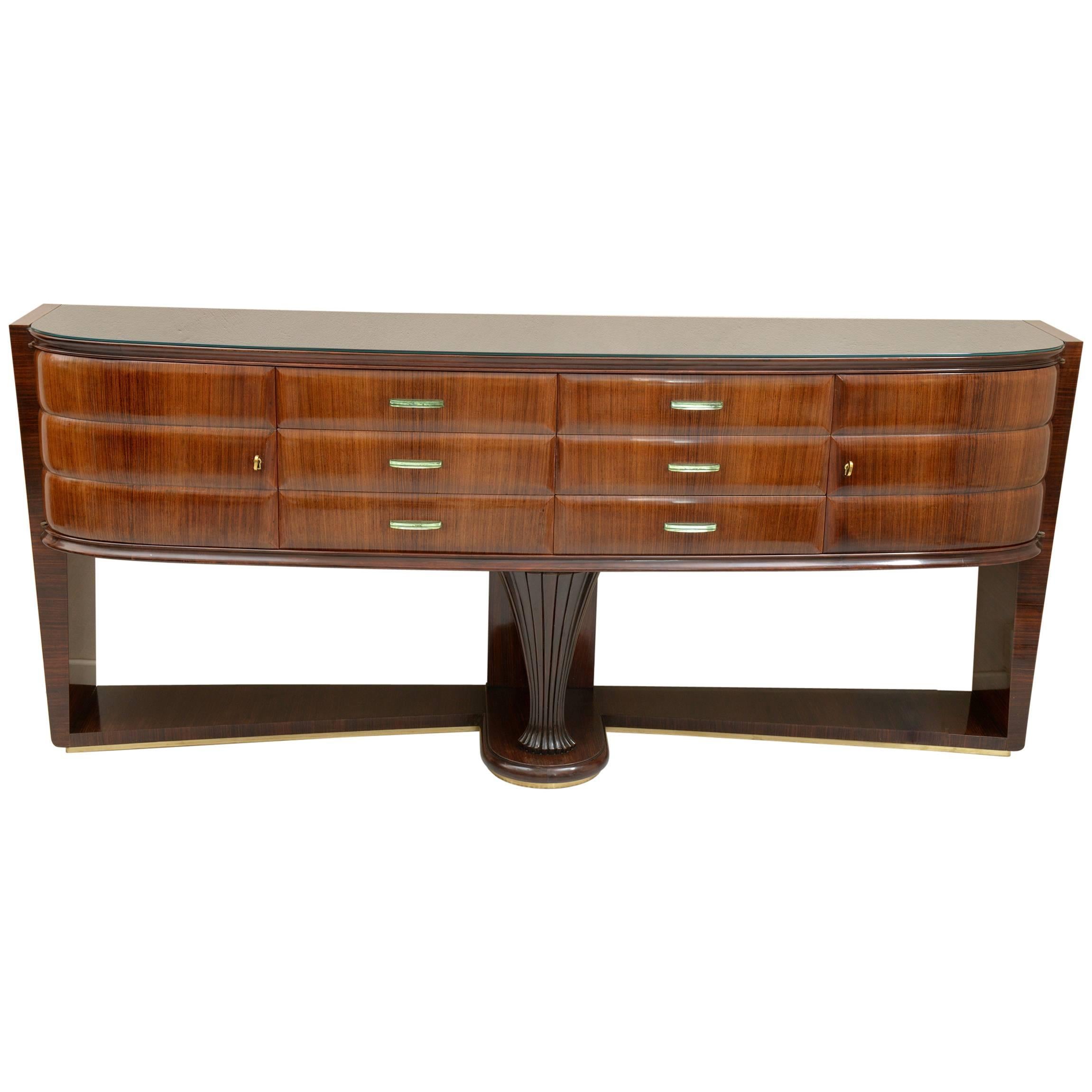 Elegant Italian, 1930s Demilune Cristal Handles Consolle-Sideboard by Dassi