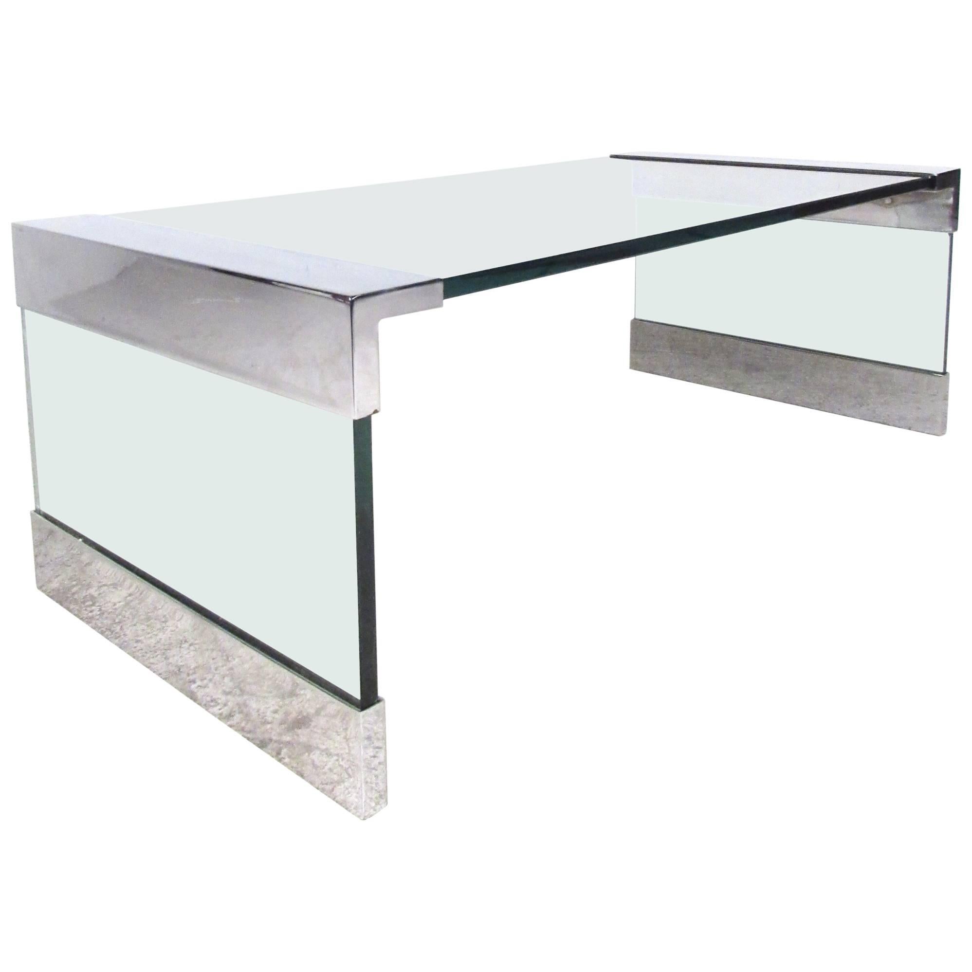 Vintage Chrome and Glass Coffee Table after Pace
