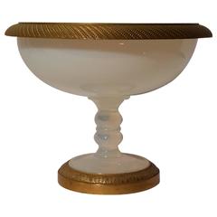 Bowl in Opaline Glass and Gilt Bronze Edge