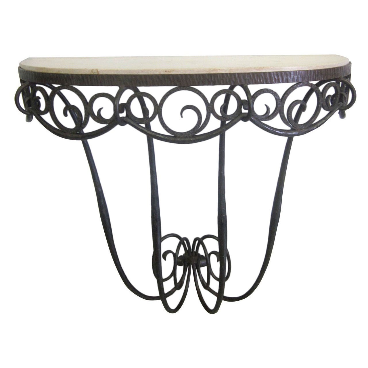 French Art Deco Wrought Iron and French Limestone Wall Console by Edgar Brandt For Sale