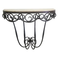 Vintage French Art Deco Wrought Iron and French Limestone Wall Console by Edgar Brandt
