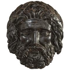 Continental Black Patinated Iron Bas-Relief Mask of Zeus