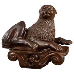 French Baroque Carved Walnut Lion on Capital
