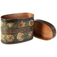 Unusual 19th Century Continental Wooden Oval Box Painted with Flowers