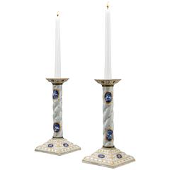 Pair of Staffordshire Early 19th Century Enamel Candlesticks