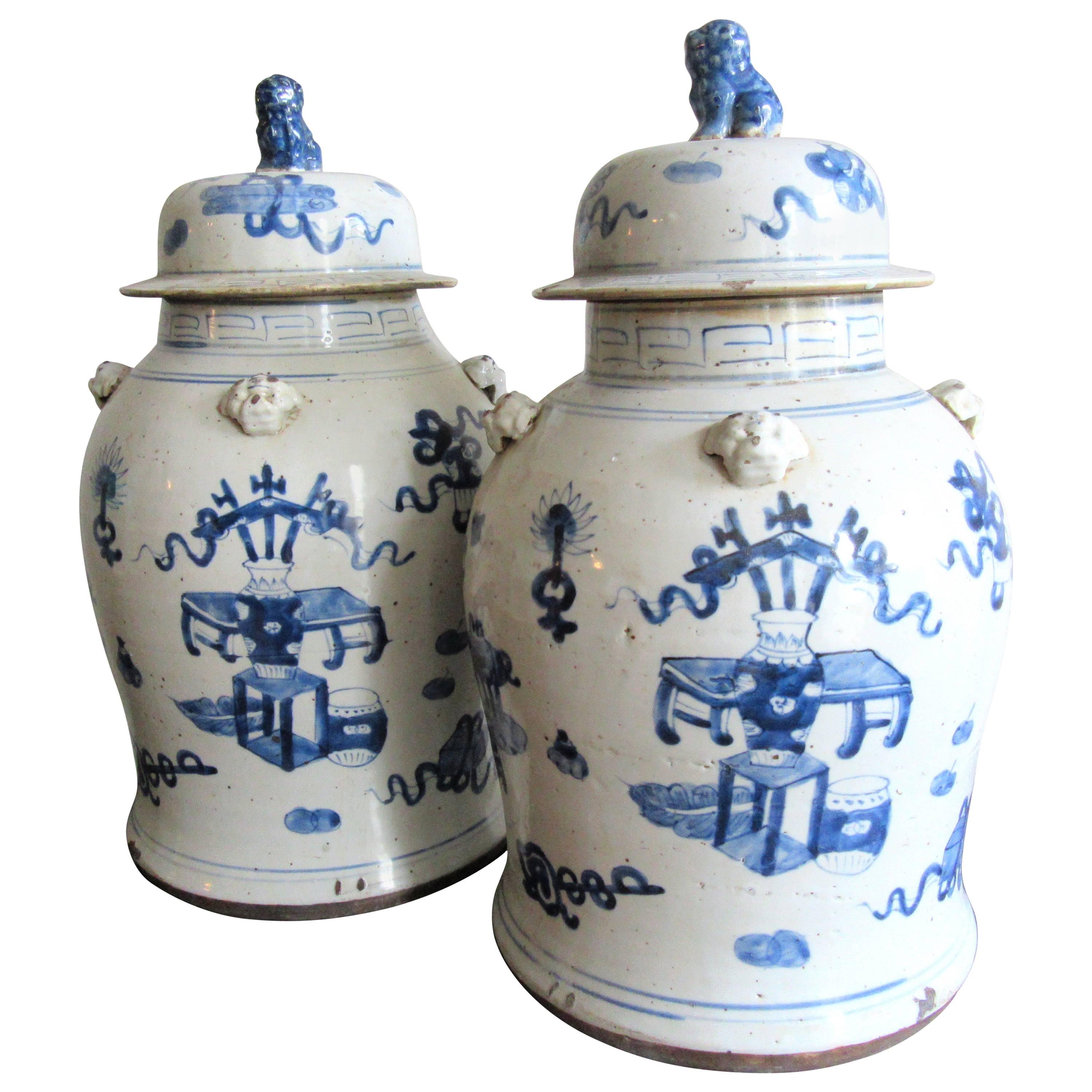 Large Pair of Chinese Blue and White Porcelain Ginger Jars
