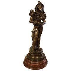 Antique European Patinated Bronze Statue on Marble Base