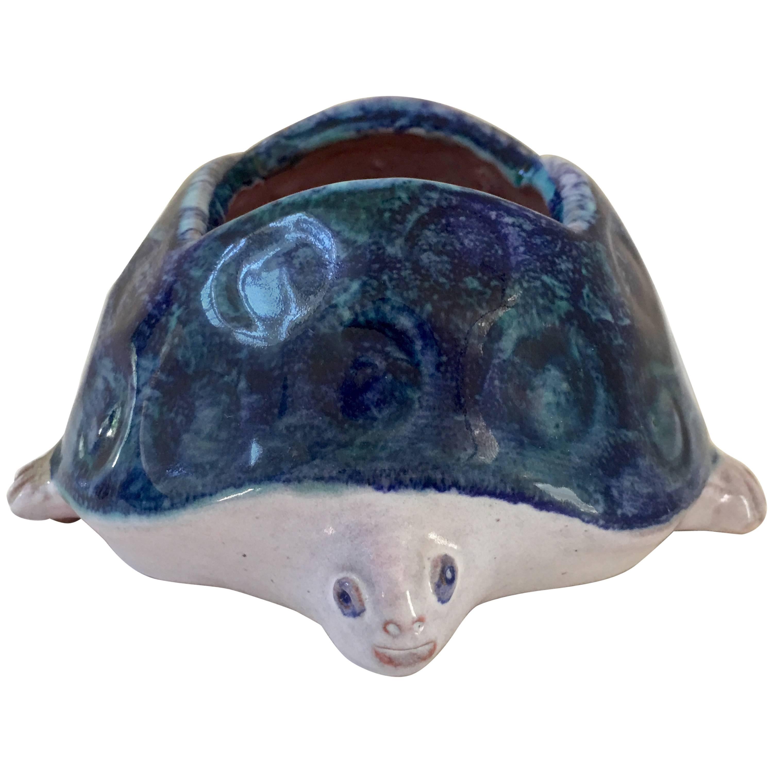 Turtle Ceramic Sculpture by Robert & Jean Cloutier, Signed For Sale
