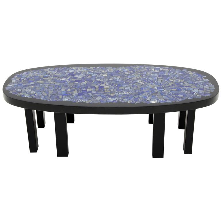 Etienne Allemeersch Black Resin Coffee Table Inlay Lapis Lazuli For