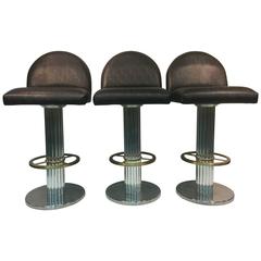 Fabulous Set of Three Bar Stools with Rich Faux Lizard Upholstery