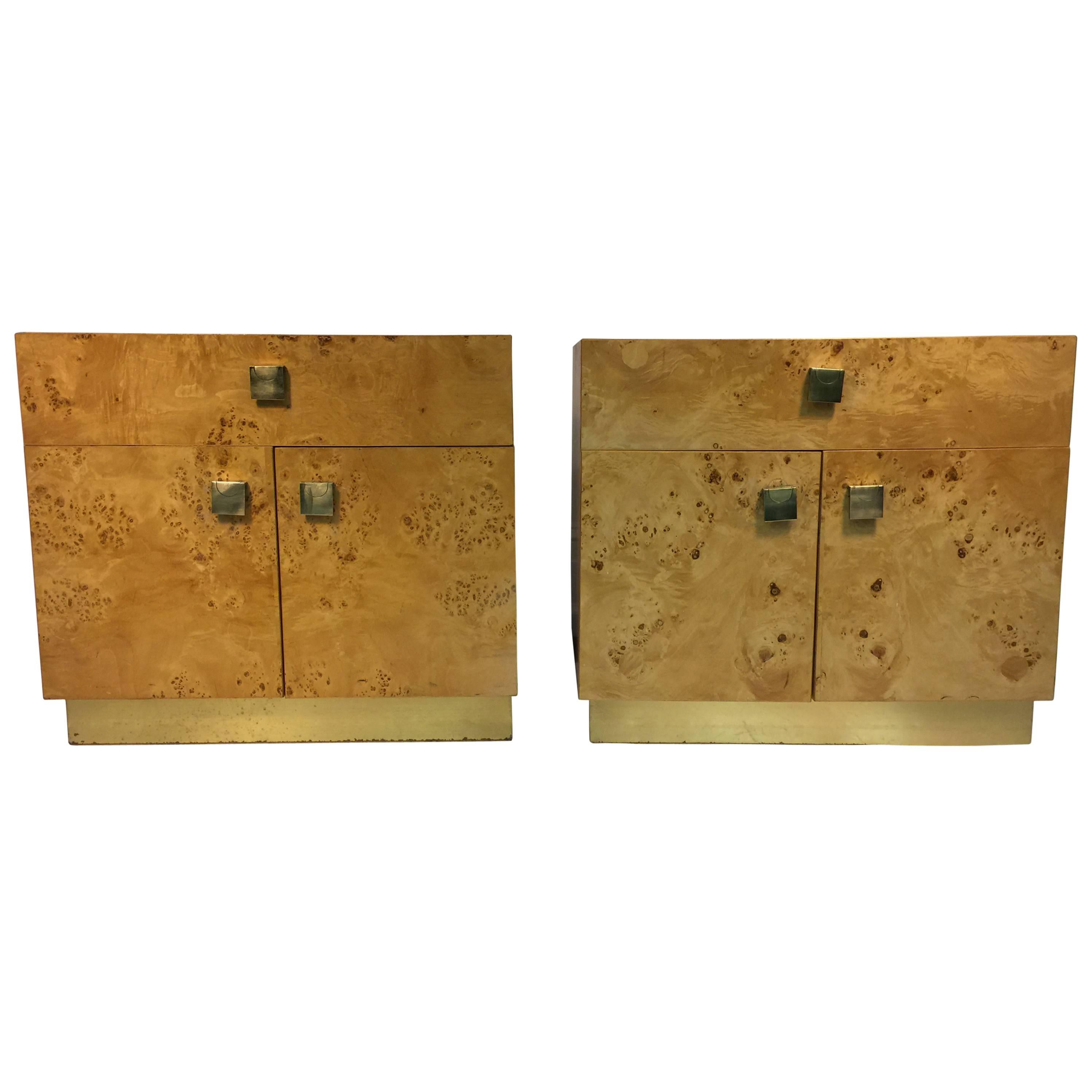 Beautiful Pair of Burl Wood Nightstands by Milo Baughman