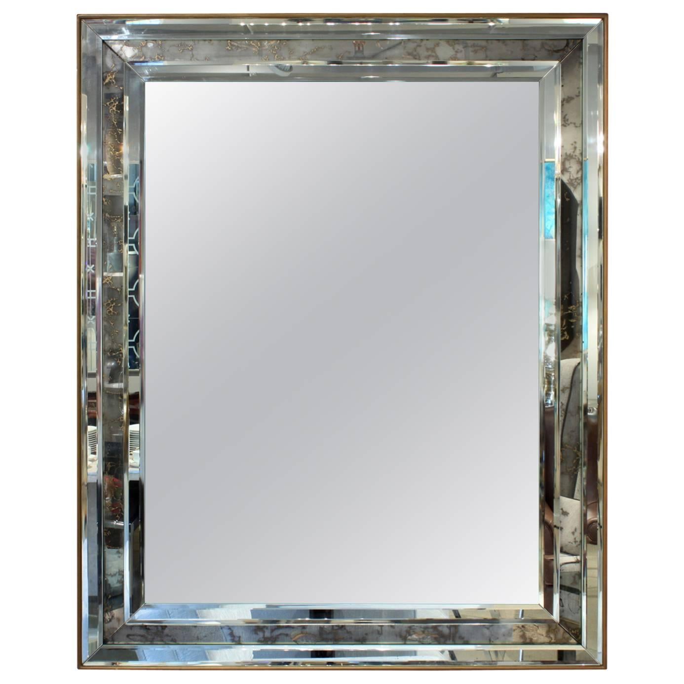 Large Wall Hanging Mirror Framed with Antiqued Mirror