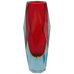 Italian Murano Glass Red Sommerso Faceted Vase by Mandruzzato 2