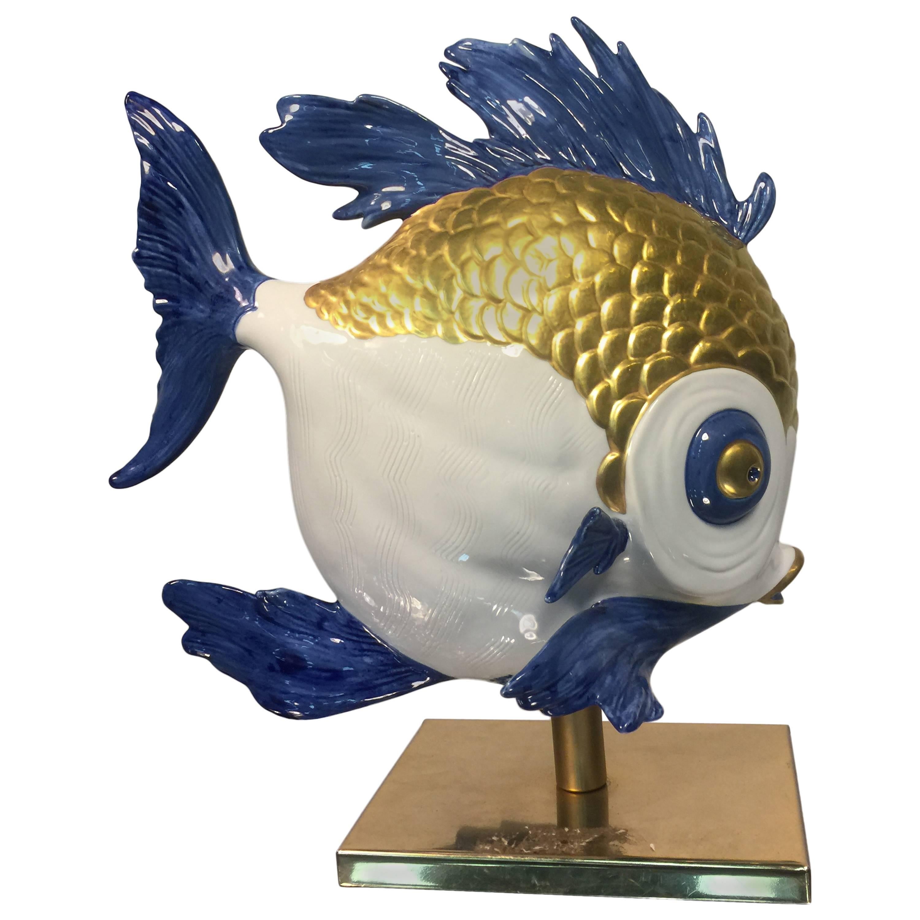 Incredible Italian Ceramic Sculpture of a Fish by Sergio Dauti For Sale