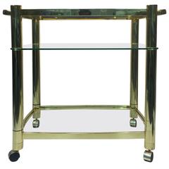 Terrific Three-Tier Brass Tea Cart in the Manner of Milo Baughman