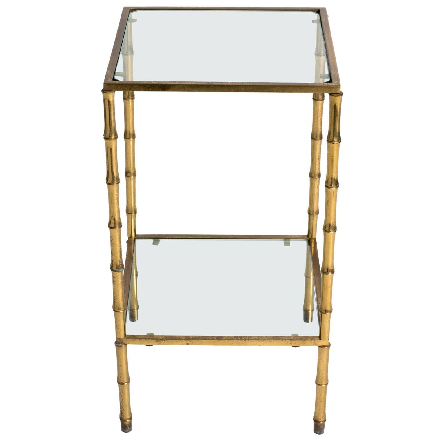 1950s Brass Faux Bamboo Two-Tier Side Table