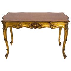 1910 French Gilt Desk with Marquetry Top