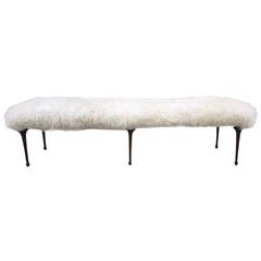 Six-Leg Bronze Bench with Long Haired Sheep Fur by Marc Bankowsky