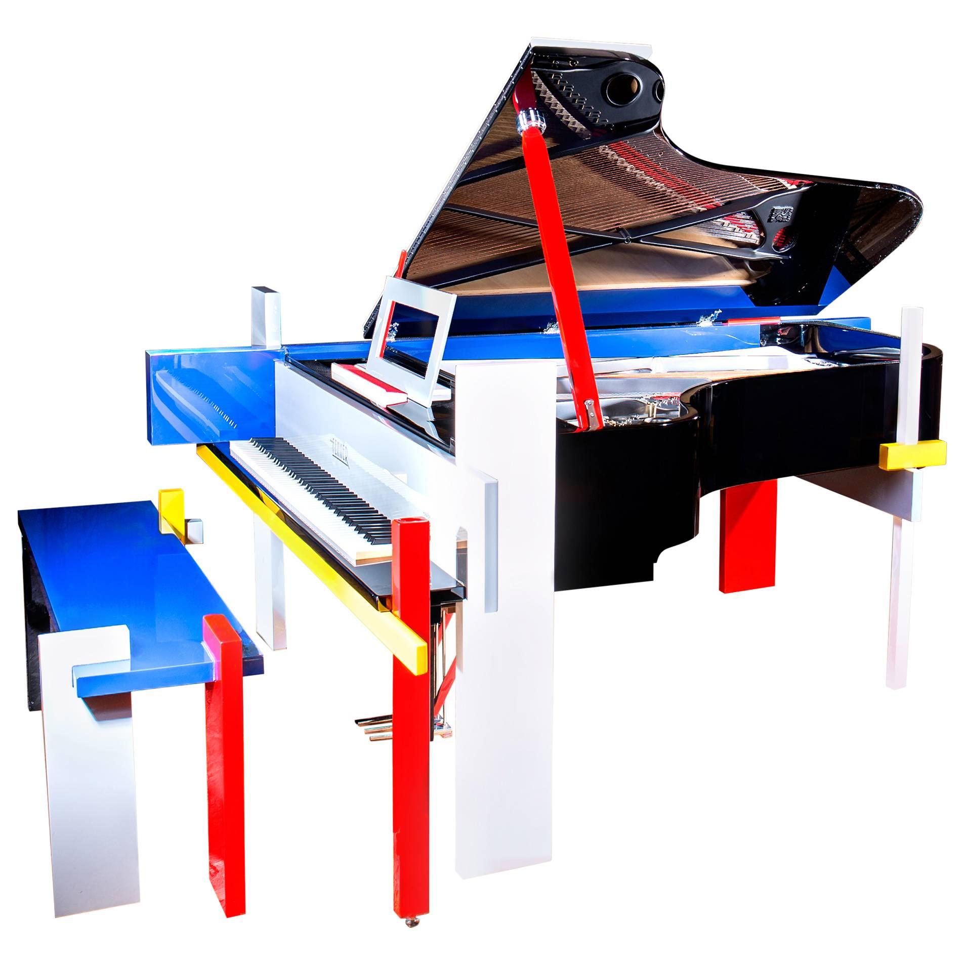 New Modern Art German Grand Piano, Luxury Handmade Fenner B Mondrian Colored For Sale