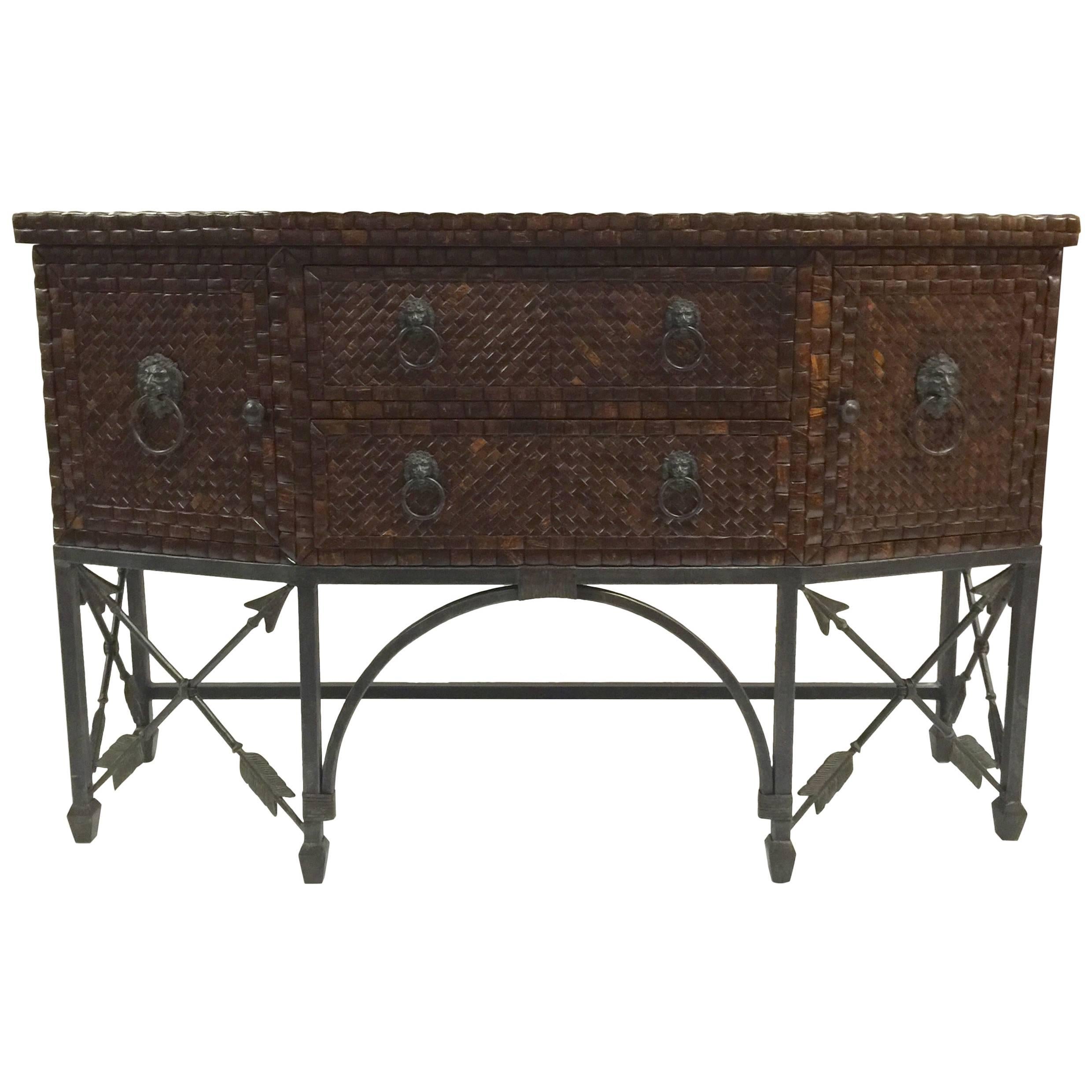 1970s Inlaid Coconut Shell & Hammered Copper Sideboard by Maitland-Smith
