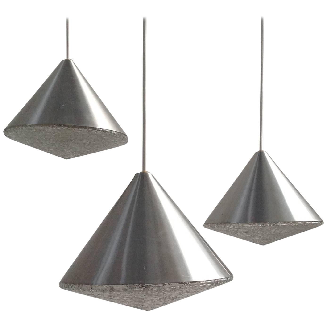 Three Beautiful Glass Chandeliers Cone Shape, Anno, 1970 For Sale