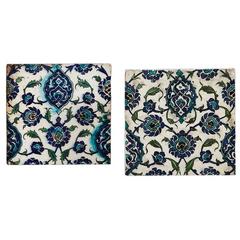 Pair of Damascus Tiles with Arabesque Decoration