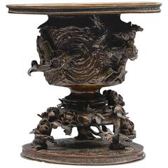 Antique Japanese Meiji Bronze Usubata with Dragons, 19th Century