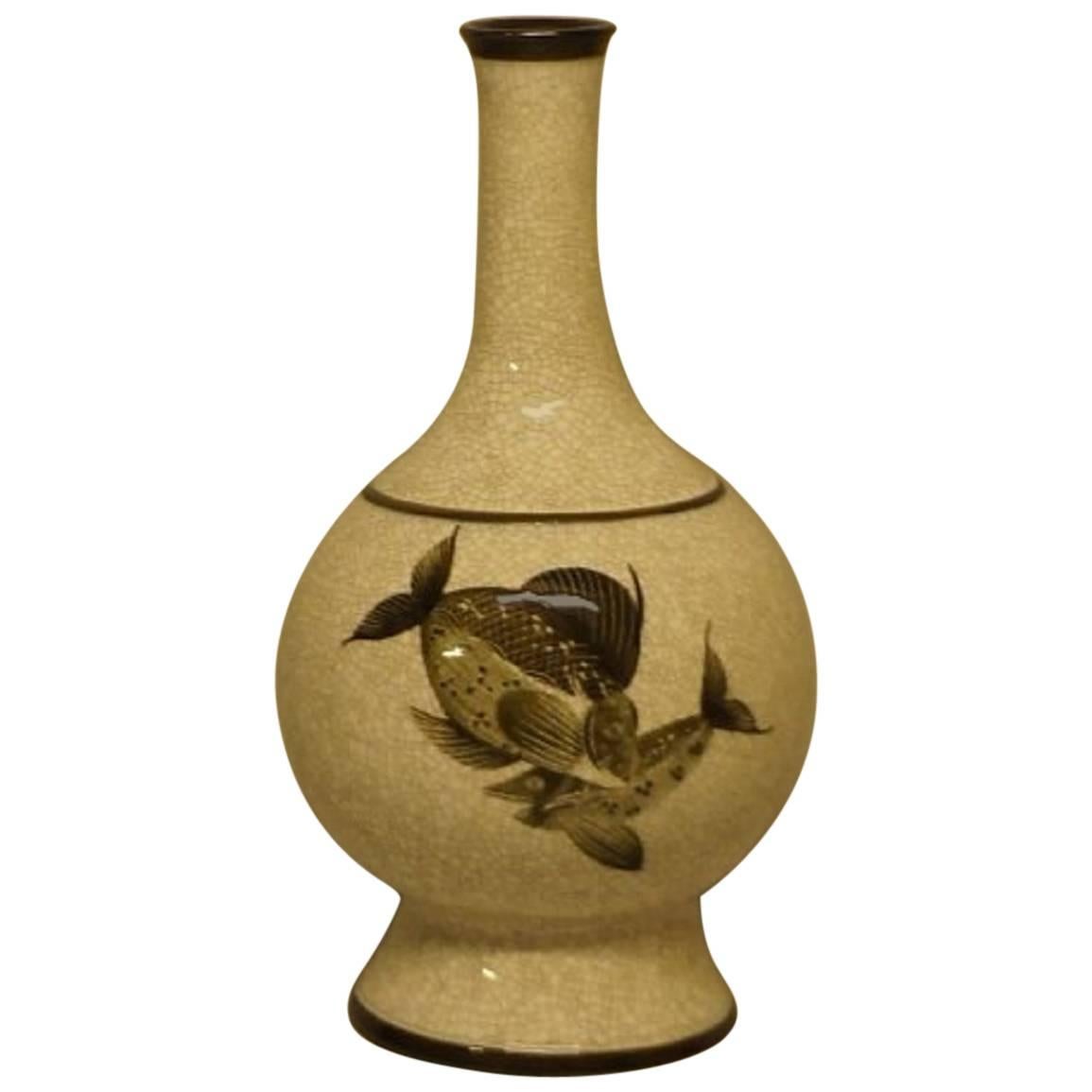 Large B&G ‘Bing & Grondahl’ Craquele Vase with Fish