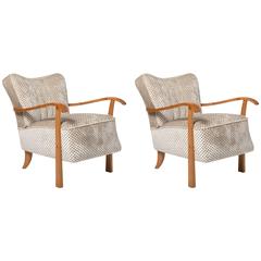 Art Deco armchairs with birch arm rests, France circa 1930