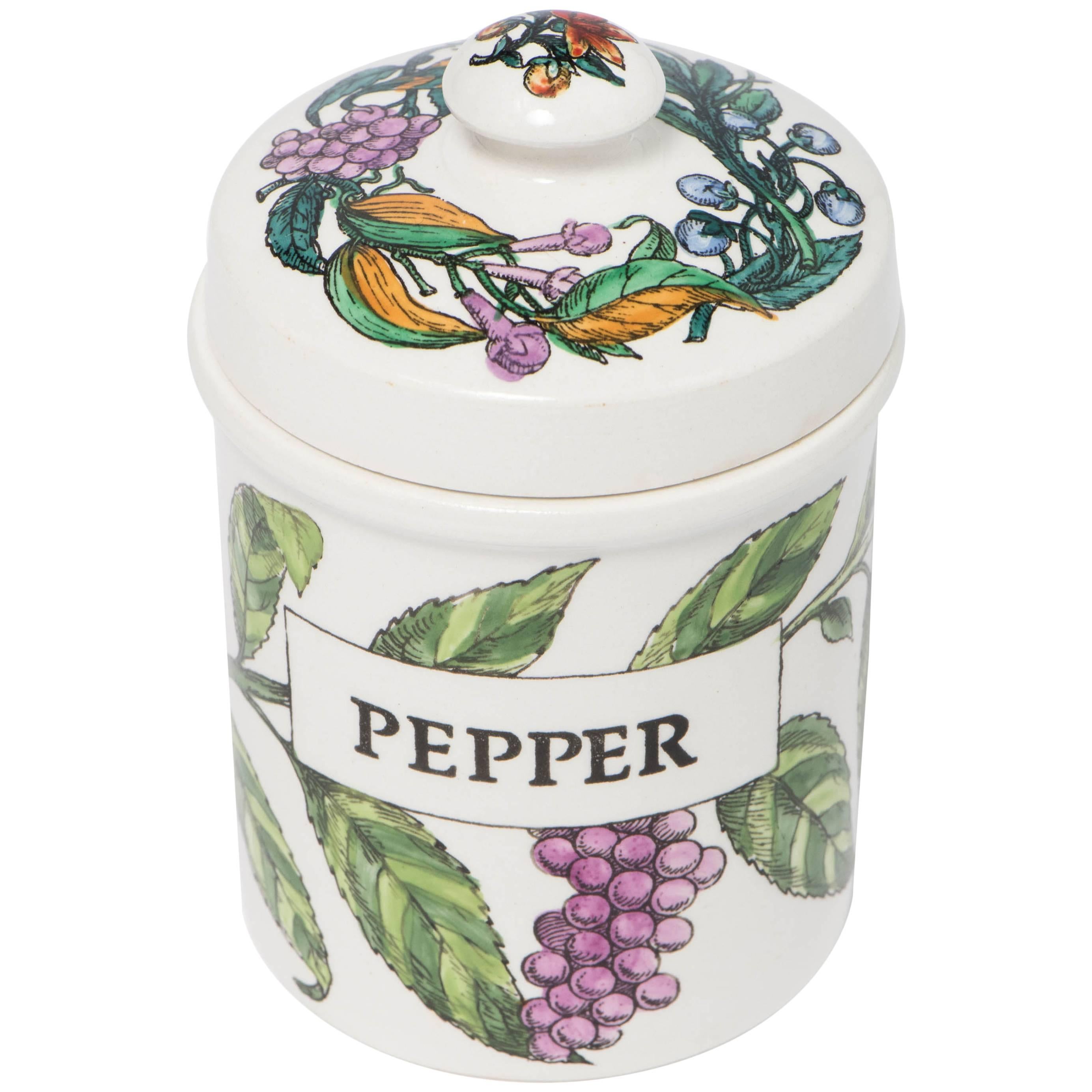 Piero Fornasetti porcelain pepper jar with cover, Italy circa 1960 For Sale