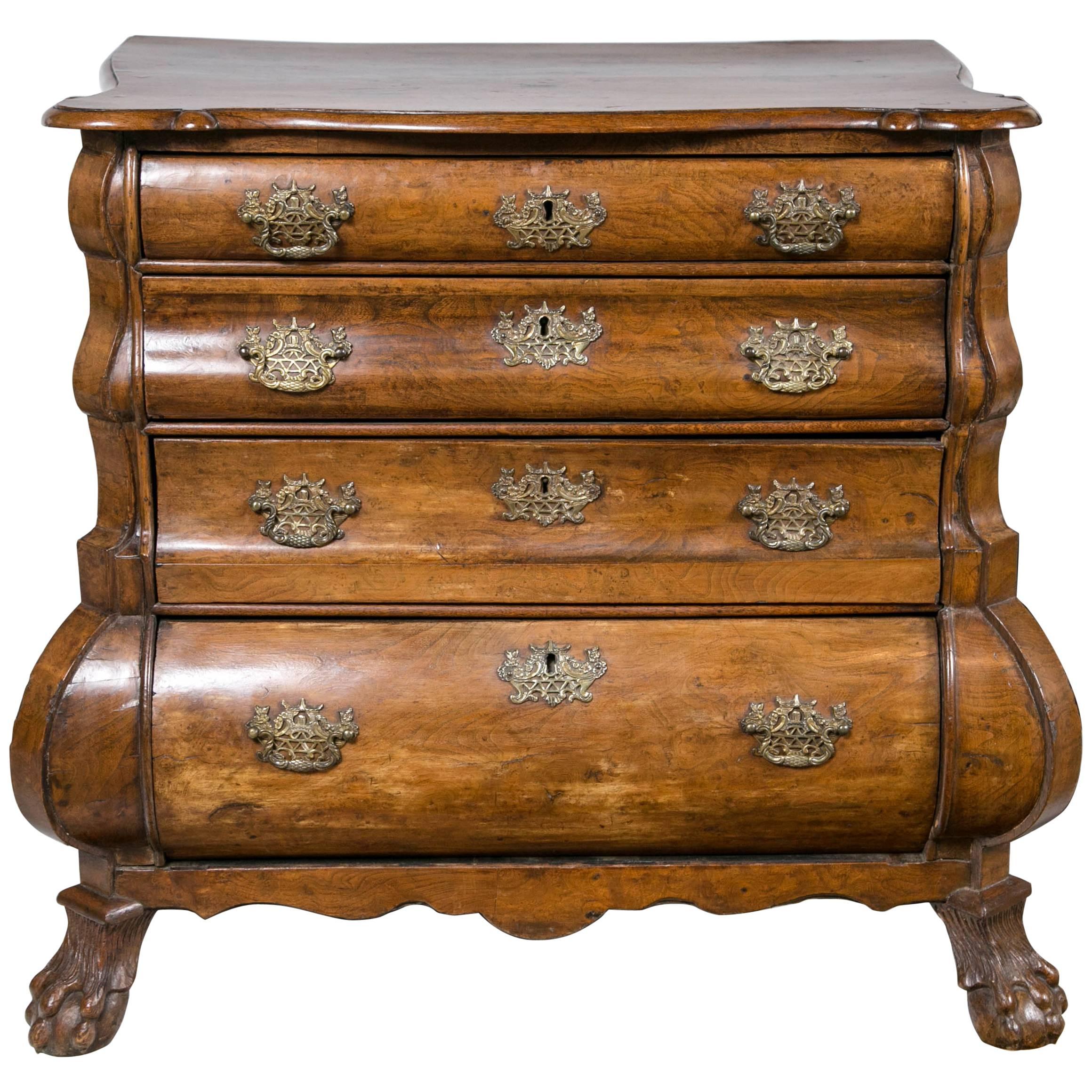 18th Century Walnut Bombe Chest For Sale