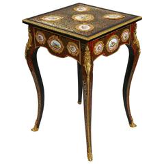 19th Century French Boulle-Style Table Inset with Painted Porcelain Medallions