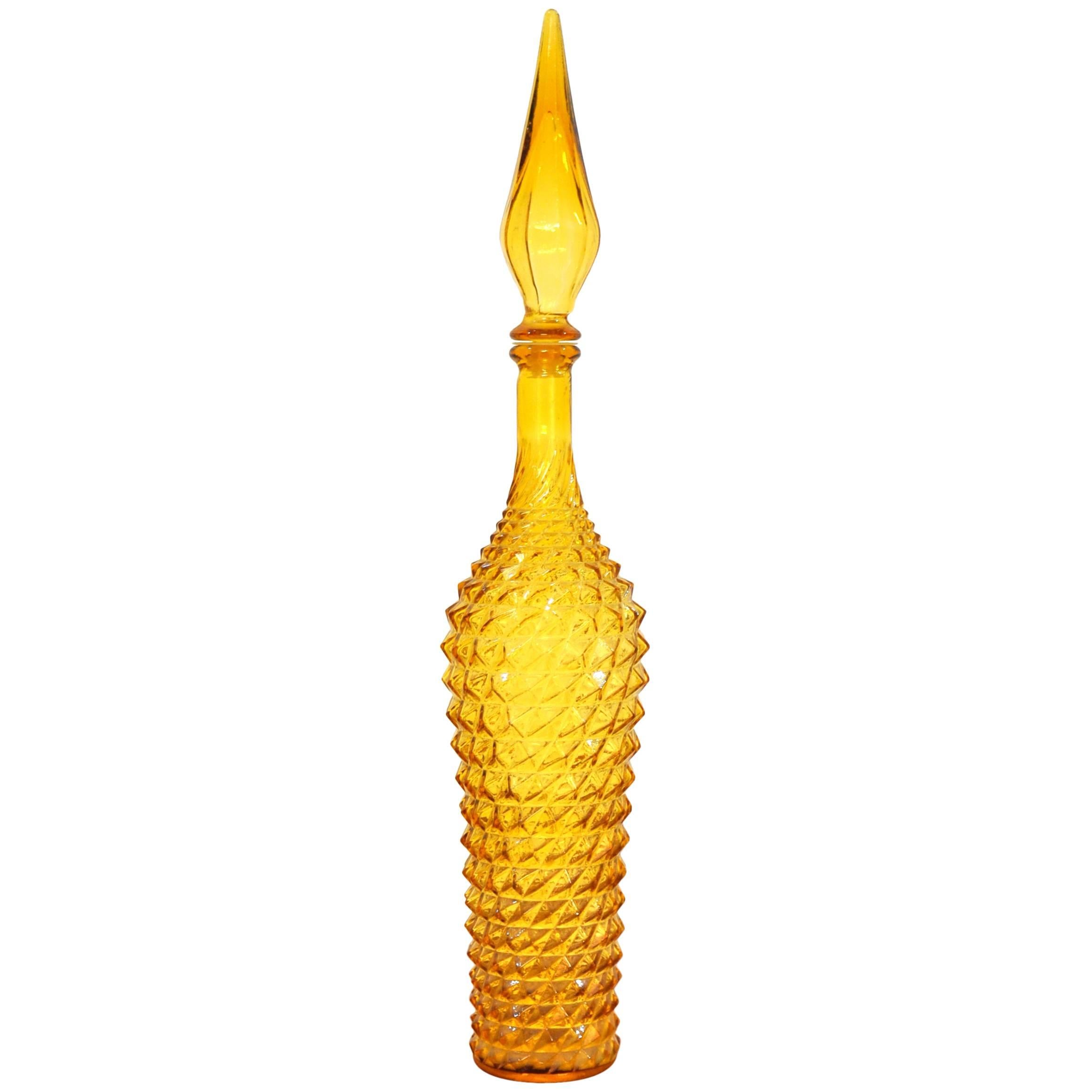 Tall Empoli Amber Art Glass Decanter