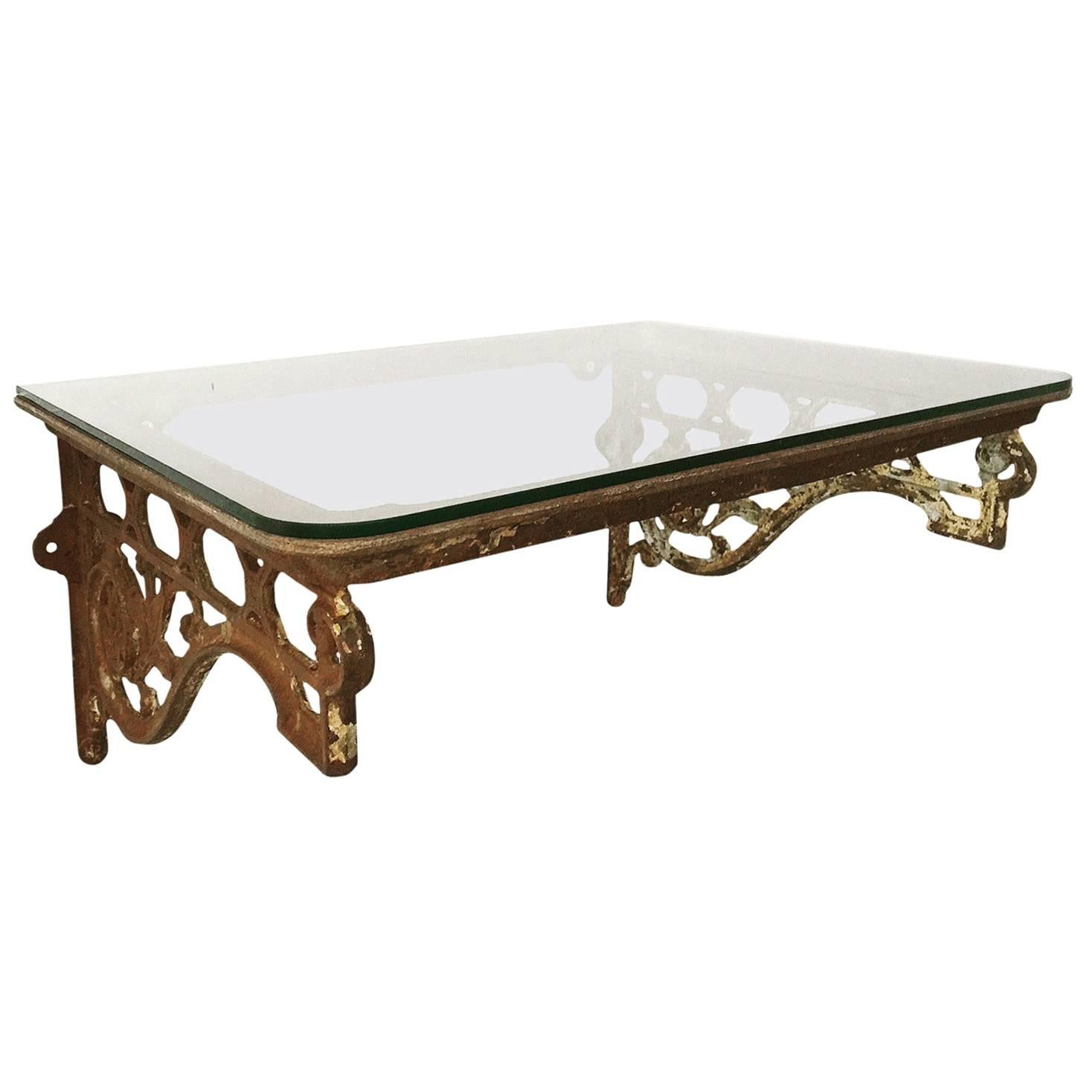 Cast Iron Glass Topped Wall-Mountable Console Table