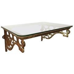 Cast Iron Glass Topped Wall-Mountable Console Table