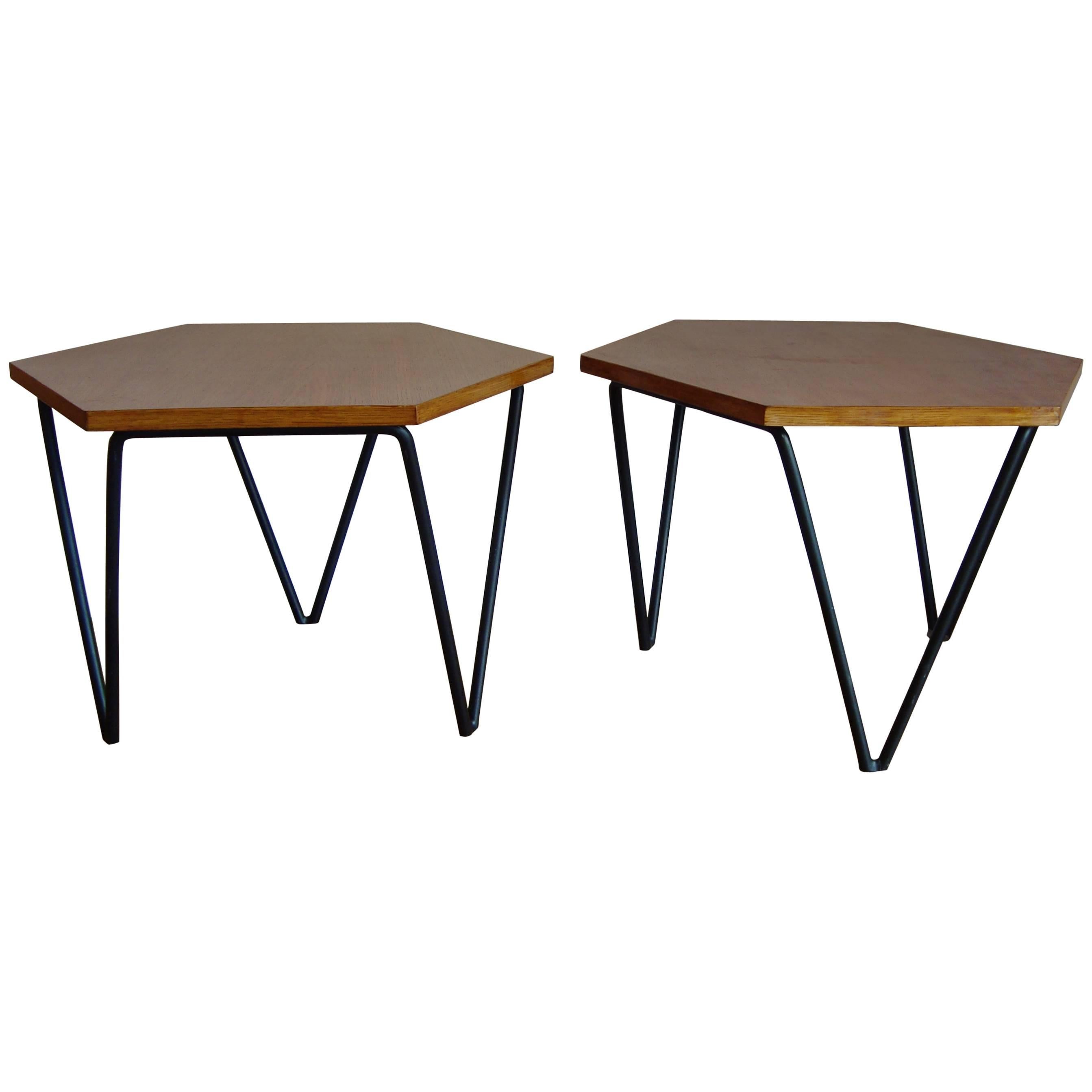 Pair of Oak Hexagonal Side Tables by Gio Ponti, ISA, 1950s